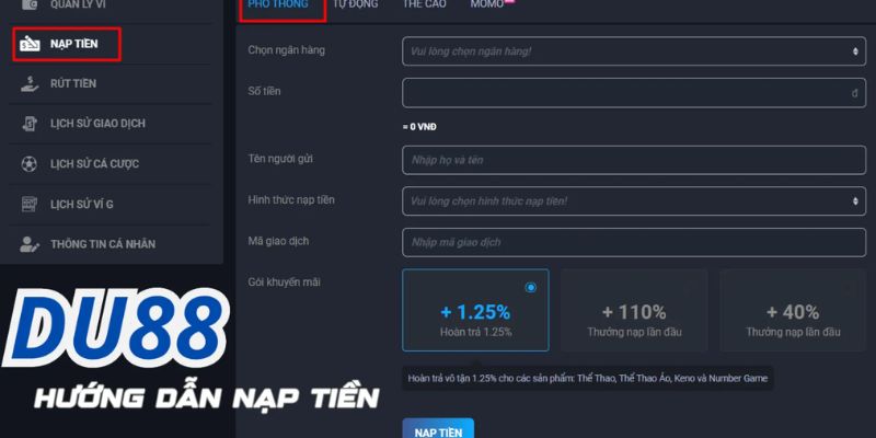 Hướng dẫn nạp tiền DU88 từng bước